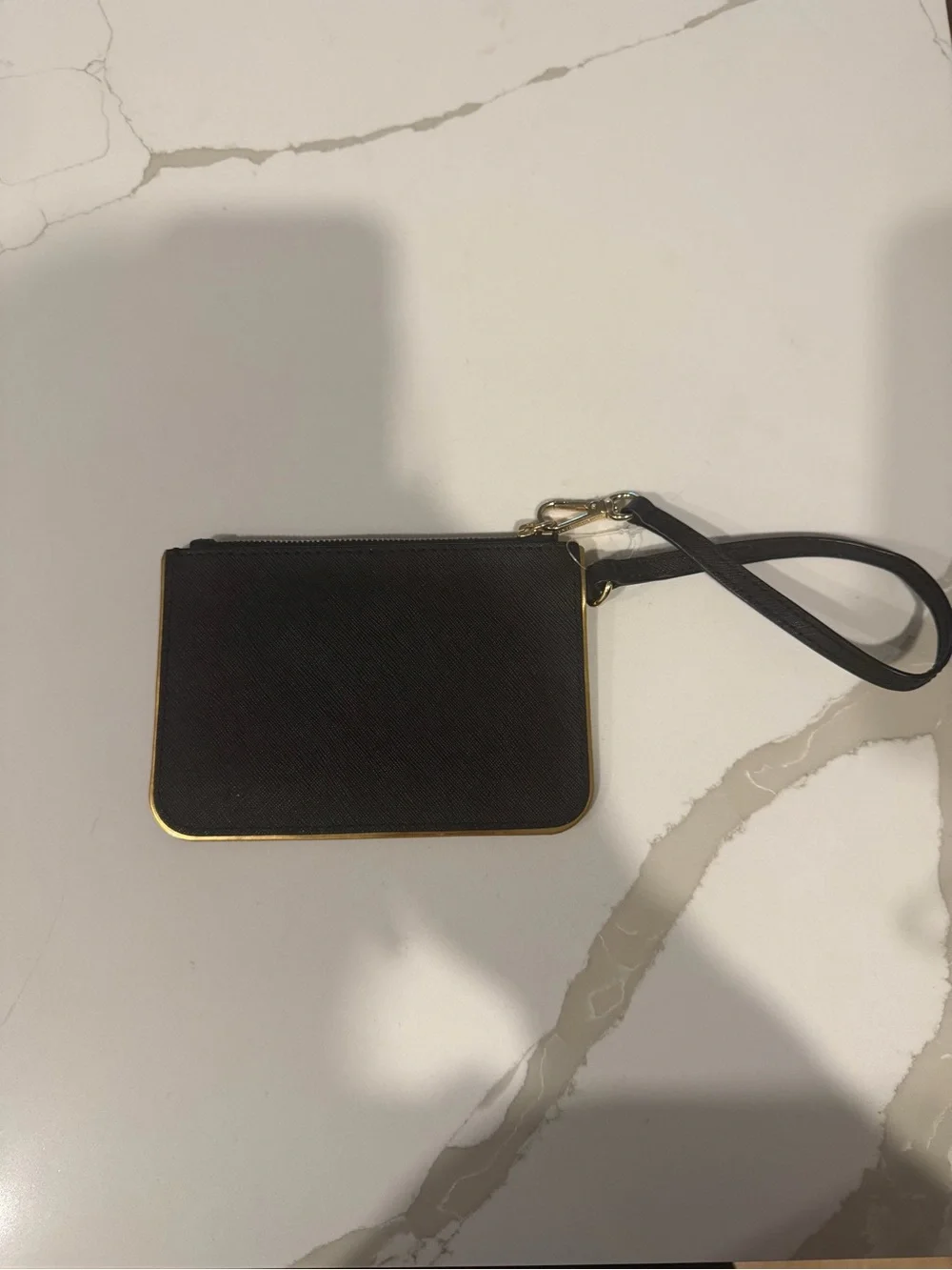 Michael Kors Black Leather Zip Wristlet Card Pouch with Gold Logo